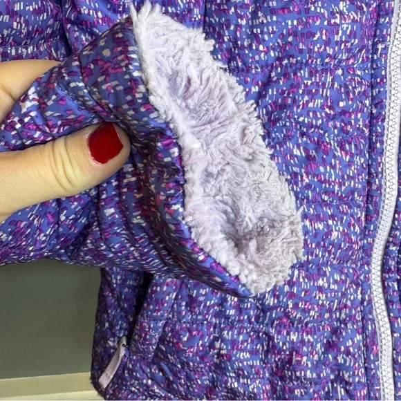 The North Face Girls Reversible Jacket Purple Puffer Fleece Coat Size L (14/16) - Picture 4 of 16